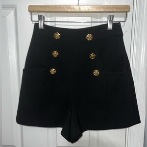 Zara High-Waist Black Women's Sailor Shorts with Gold Buttons
